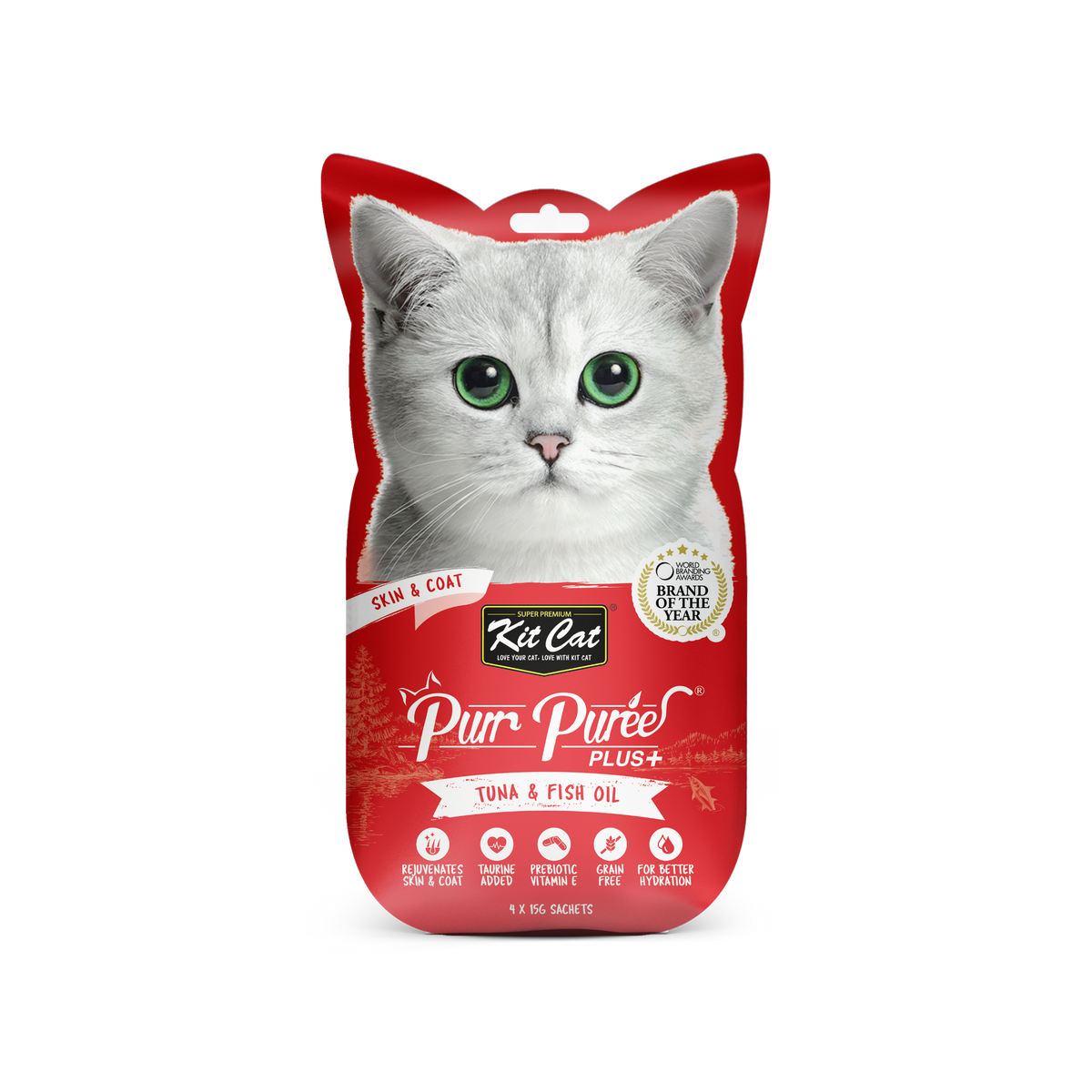 Kit Cat PurrPuree - Atún - Piel y pelaje - 4x15g
